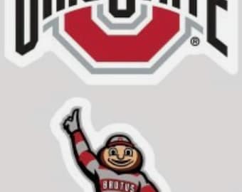 Ohio State Buckeyes NCAA Licensed Vinyl Decals (2 Pack), 2 4 inch, with application Tape, The O, Brutus