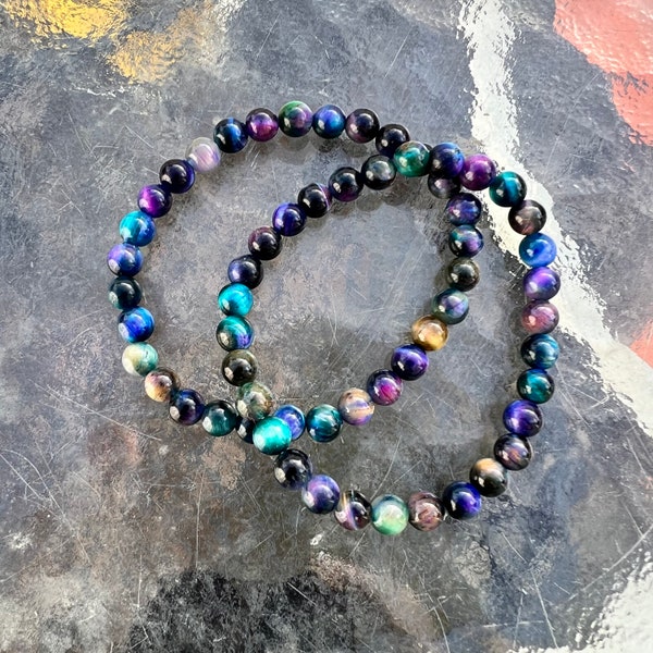 6mm Galaxy Tigers Eye Crystal Gemstone Bead Bracelet pour la force et la protection - Custom Made in USA