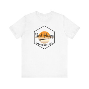 Boat Happy T-Shirt, Sunset Hexagon Design, Bella + Canvas 3001, Boating Lifestyle Shirt, Coastal Sunset Graphic Tee, Boating T-Shirt