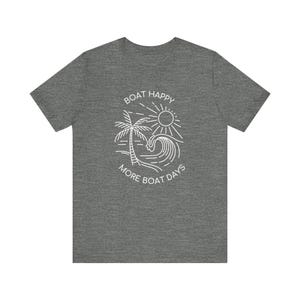 Boat Happy T-Shirt, Blue Palm Tree Diamond Design, Bella + Canvas 3001, Coastal Boating Graphic Tee, Nautical Lifestyle Shirt, Boat T-shirt