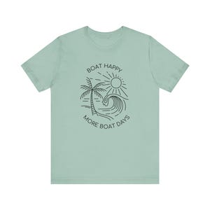 Boat Happy T-Shirt, Blue Palm Tree Diamond Design, Bella + Canvas 3001, Coastal Boating Graphic Tee, Nautical Lifestyle Shirt, Boat T-shirt
