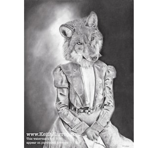 Wolf With Letter©. Original pencil art, and signed prints. #38 Victorian animal art by British artist Keith Harrop.