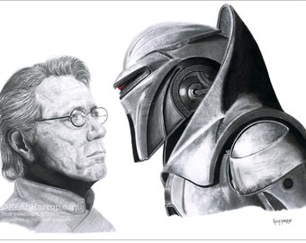 Pencil illustration. Original & prints (Signed by artist: Keith Harrop).  Adama / Cylon. Battlestar Galactica