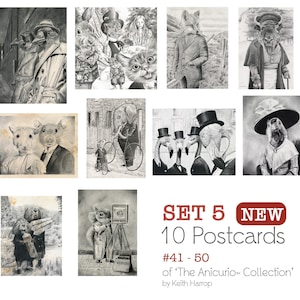 10 cartoline assortite (set da 5): 41 - 50 opere d'arte vittoriane raffiguranti animali dalla collezione Anicurio™ dell'artista britannico Keith Harrop.