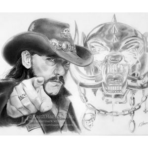 Lemmy (Motorhead) - Pencil Illustration. Prints (Signed by artist: Keith Harrop)