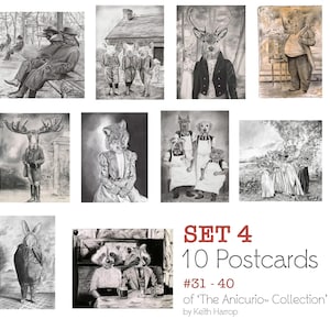 10 cartões postais variados (conjunto de 4): 31 a 40 artes de animais vitorianos da coleção Anicurio™ do artista britânico Keith Harrop.