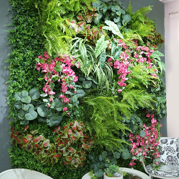 Plante artificielle fleurs panneau de gazon mural gazon mélangé tapis décoration murale herbe feuille artificielle