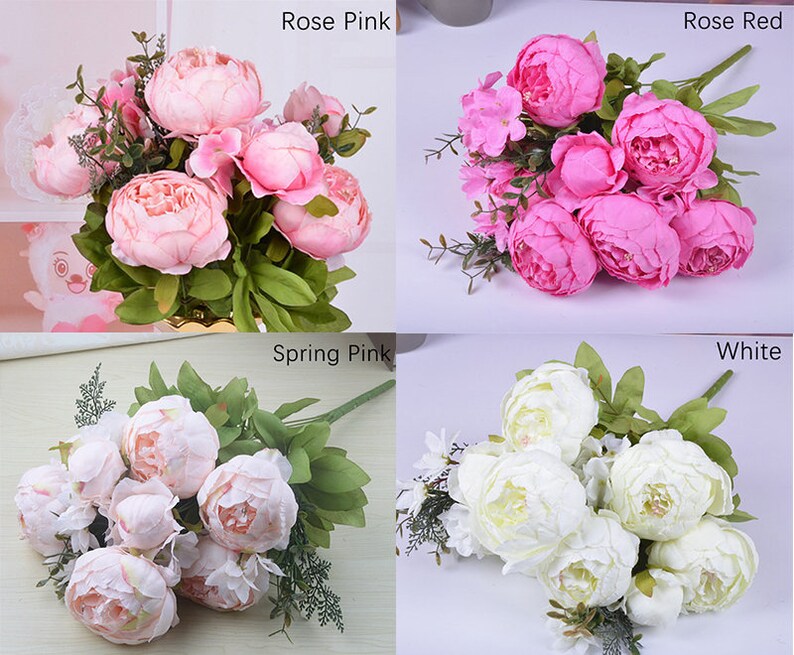 Vintage Artificial Peony Silk Flowers Bouquet Home Wedding Etsy