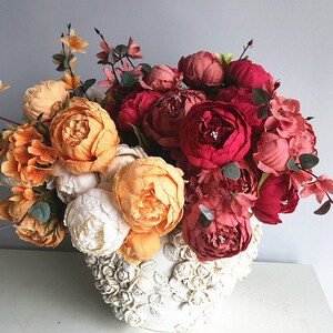 Artificial Peony Flowers Vivid Artificiales Fake Silk Rose Bridal Wedding Flower  Branch Bouquet   Decor Wreath for Gland Home