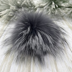 6-7&#39;&#39; Dark Grey Fur pompom for beanie handbags hats keychain Natural fur poms MADE in USA