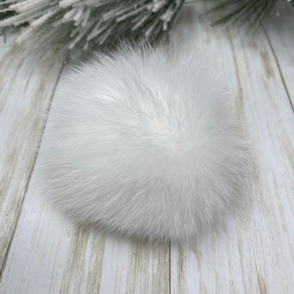 5'' White Fur pompom for beanie handbags hats keychain  Natural fur poms MADE in USA