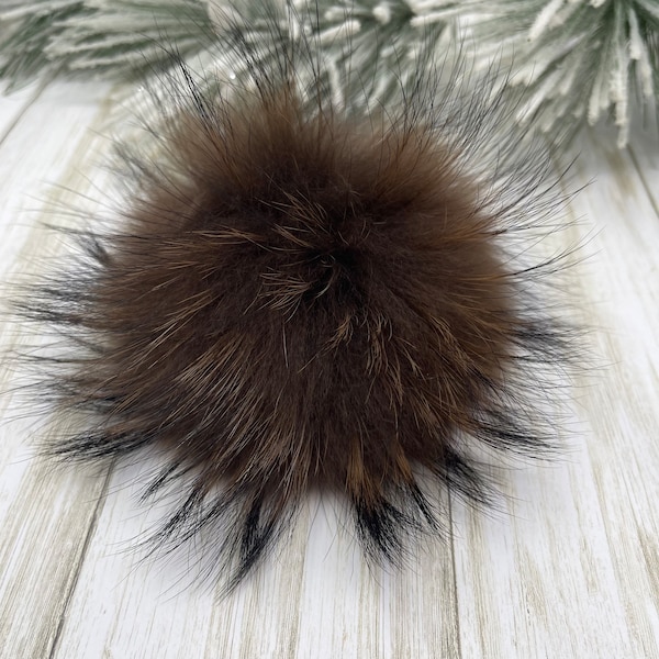 6-7'' Brown Fur pompom for beanie handbags hats keychain Natural fur poms MADE in USA