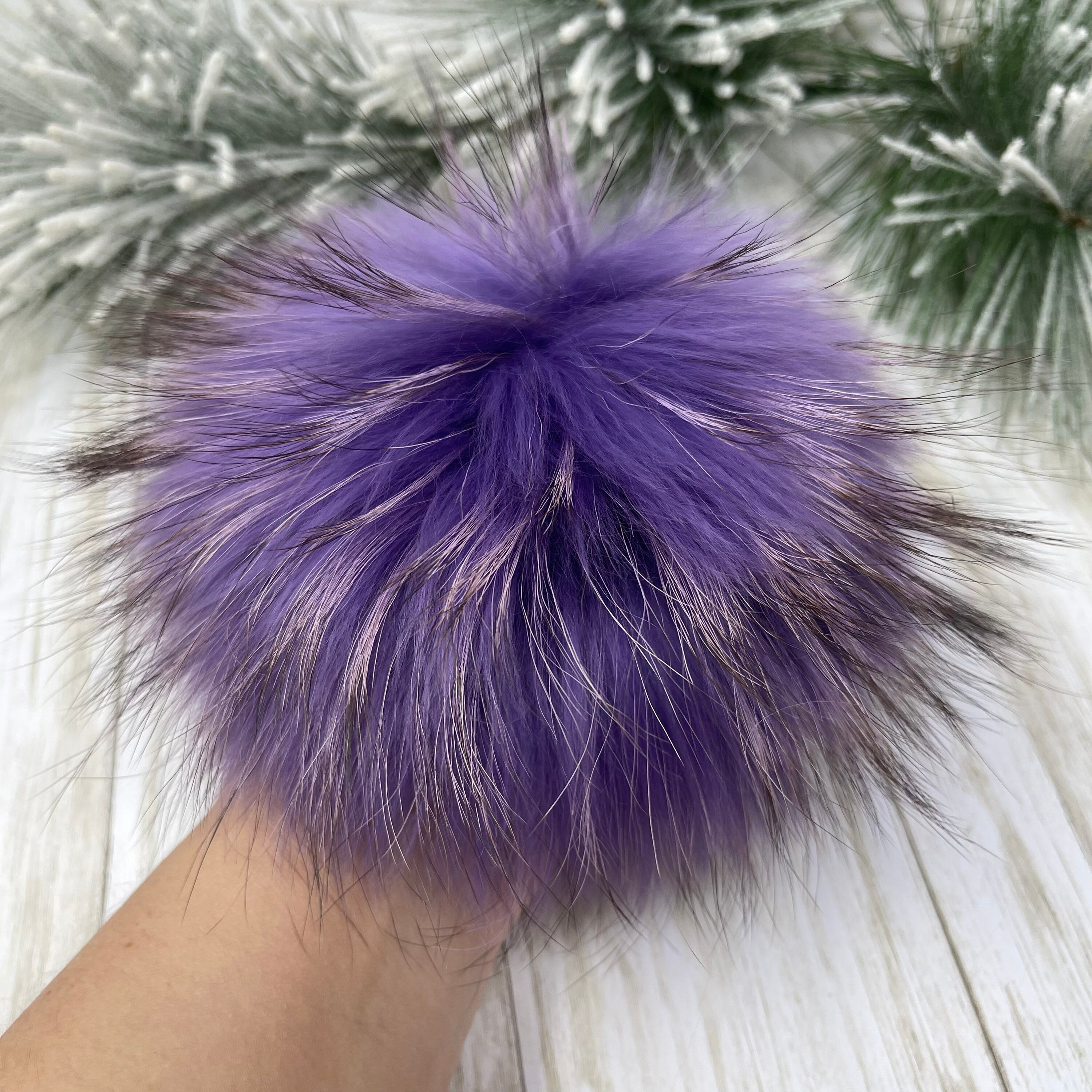 7'' XL Ultra Violet Natural Fur Pompom for Beanie Handbags Hats Keychain  Natural Fur Poms MADE in USA 