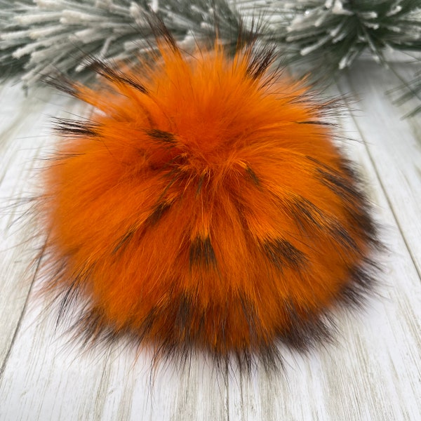 7'' XL Harvest Pumpkin natural Fur pompom for beanie handbags hats keychain Natural fur poms MADE in USA