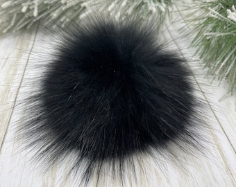 6-7'' Black Fur pompom for beanie handbags hats keychain Natural fur poms MADE in USA