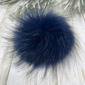 6-7&#39;&#39; Navy Blue Fur pompom for beanie handbags hats keychain Natural fur poms MADE in USA