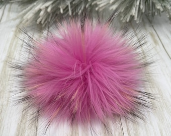 6-7'' Flamingo Pink Fur pompom for beanie handbags hats keychain Natural fur poms MADE in USA