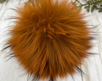 Burnt Orange Fur pompom for beanie handbags hats keychain 6-7'' Large natural fur poms MADE in USA