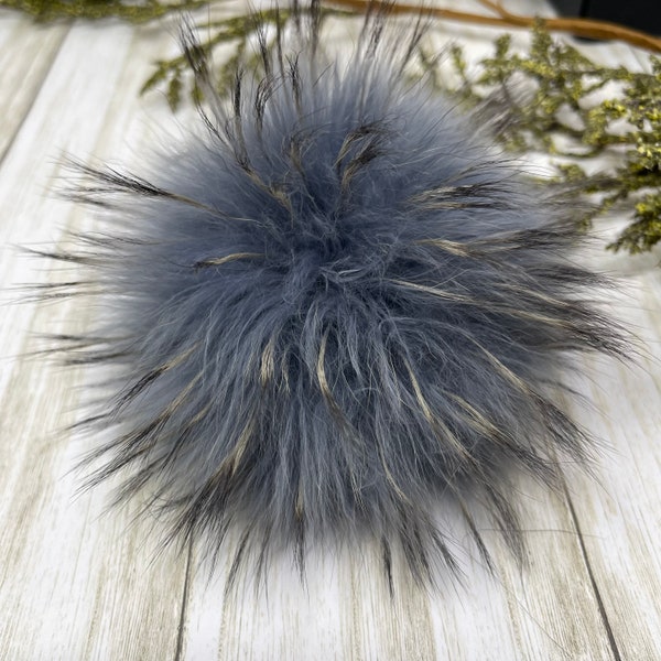 Denim fur pompom  for beanie purses hats and keychains 5'' Pom poms Made in USA