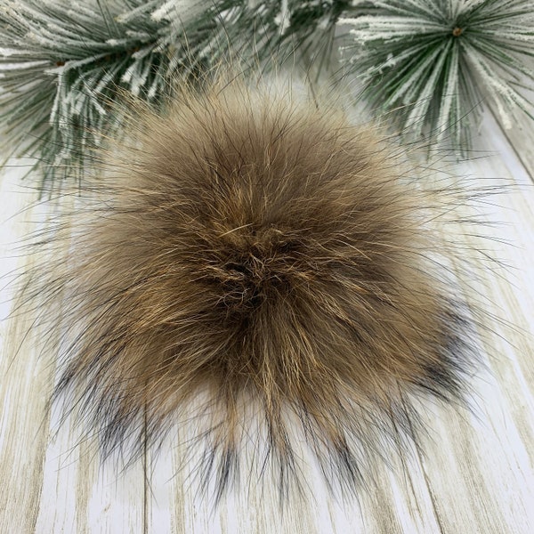 Beige 6-7” Genuine Raccoon Fur Pompom. Real Fur Pom Pom for Hats Purses Keychains. Natural Fur Pom Pom for Hats. Fur Pompom. Ships fast.