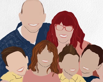 DIGITAL ART Faceless Watercolor Portrait, up to 6 people! Family, Friends, Grandkids, Cousins, Christmas gift