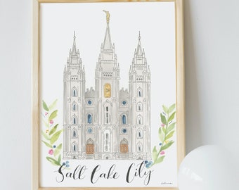 Watercolor Temple, LDS Salt Lake City Temple, Temple Print, Utah Temple, 2 Options