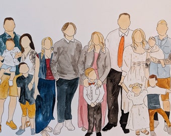 Watercolor Faceless Family Portraits/Portrait from Photos/Custom Illustration/Personalized Gift/Valentine's Day Gift/Combine Photos