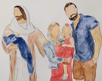 Watercolor Faceless Family Portraits/Portrait from Photos/Custom Illustration/Personalized Gift/Christmas Gift