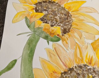 Vibrant Sunflower Field- Handpainted Original Watercolor