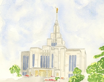 Watercolor Temple, LDS Saratoga Springs Temple, Temple Print