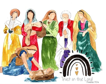 Women in the Scriptures Girls Camp Digital Files. Watercolor and Digitally Created Images from Women in the Scriptures. Faith Walk Ideas.