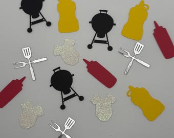 BabyQ BBQ Baby Shower Confetti – Grill, Ketchup, Mustard, Utensil, Onesie Table Scatter