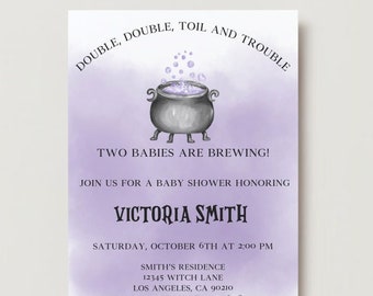 Gender Neutral Two Babies Are Brewing Fall Baby Shower Twin Invitation Digital