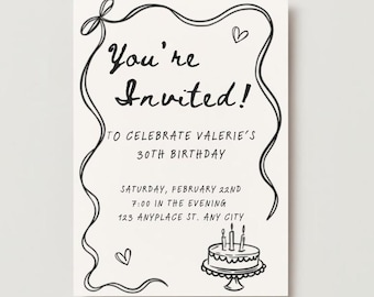 Illustrated Birthday Party Invitation with Bows (Digital)