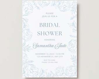 Floral "Something Blue" Bridal Shower Invitation Digital