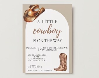 A Little Cowboy Is On The Way Digital Baby Shower Invitation