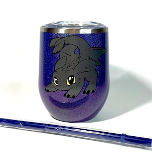 Your Choice of Tumbler Wine Glass Toothless How to Train Your Dragon Matching Straw Stainless Steel 12oz 15oz 20oz Personalized Custom Name