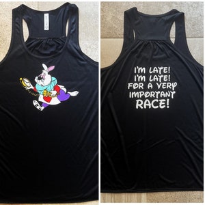 Disney inspired Double Sided White Rabbit from Alice in Wonderland running RunDisney on T Performance shirt or Tank Top Wine and Dine 5K 10K