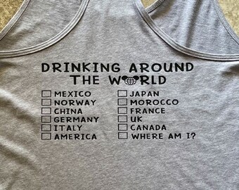 ADD ON ONLY Disney inspired Drinking around the World in Epcot design for back of drinking T shirt or Tank top