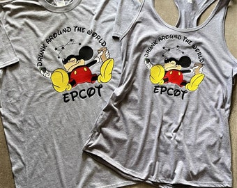 Disney inspired adult Drunk Mickey Mouse at Epcot on a T Shirt or Tank Top