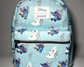 Disney Loungefly Stitch Floral Backpack and Wallet- Blue and White Loungefly Disney Lilo & Stitch Paradise Floral convertible  main image 4
