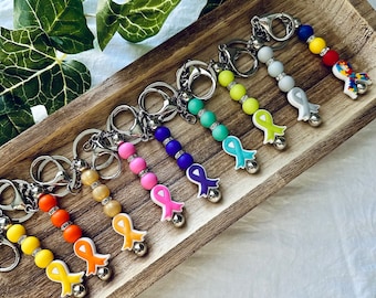 Awareness Keychain / Ribbon Keychain / Cancer Awareness / Breast Cancer / Childhood Cancer / Autism Awareness / Infertility Awareness