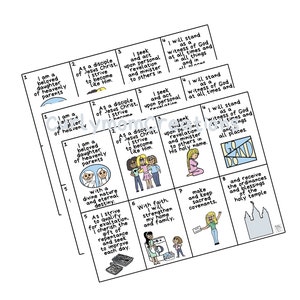 Varias tarjetas de memorización temáticas de mujeres jóvenes.