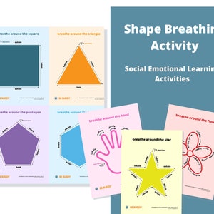 Actividad de respiración con formas, actividades de aprendizaje socioemocional para niños, alivio de la tensión para niños, respiración consciente, descansos para el cerebro