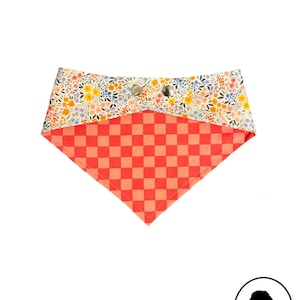 Pet Bandana - Reversible, Snap closure, Curved neck - Florals and Pink checkers