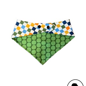 Pet Bandana - Reversible, Snap closure, Curved neck - Checkers and Green polka-dots