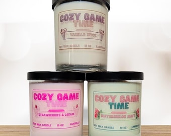 Cozy Game Time- 10 oz Soy Wax Candle [Watermelon Mint, Spiced Vanilla, Strawberries & Cream]