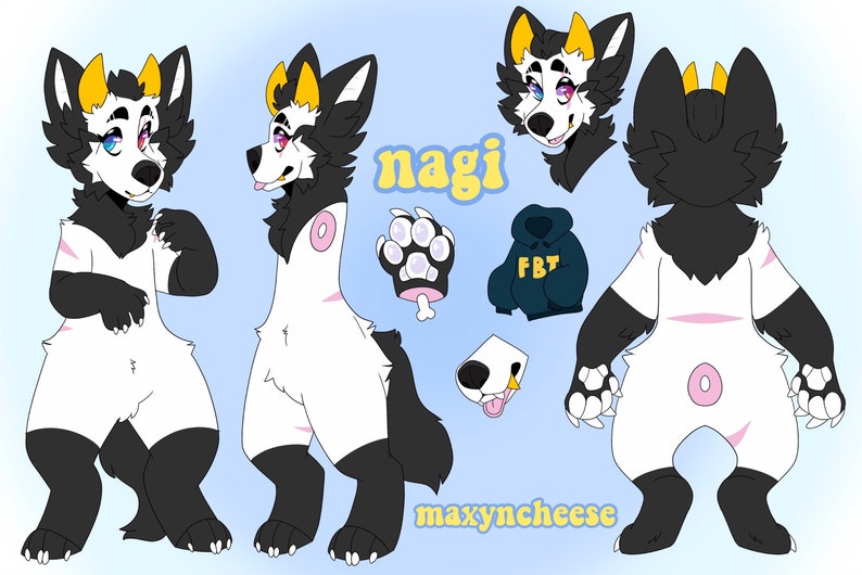 custom three sided fursona reference sheet