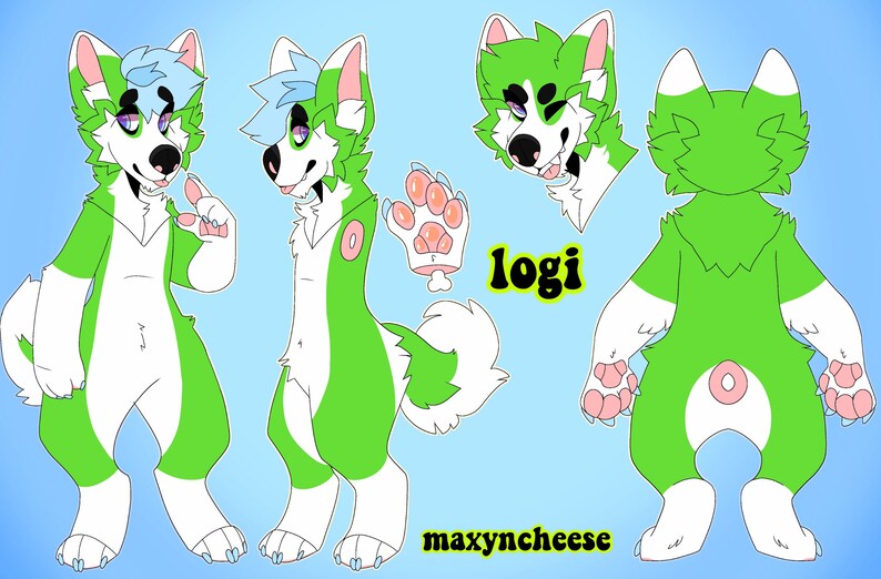 custom three sided fursona reference sheet