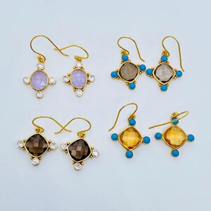 Handmade Sterling Silver Gemstone Earrings: Citrine, Amethyst, Smokey Quartz
